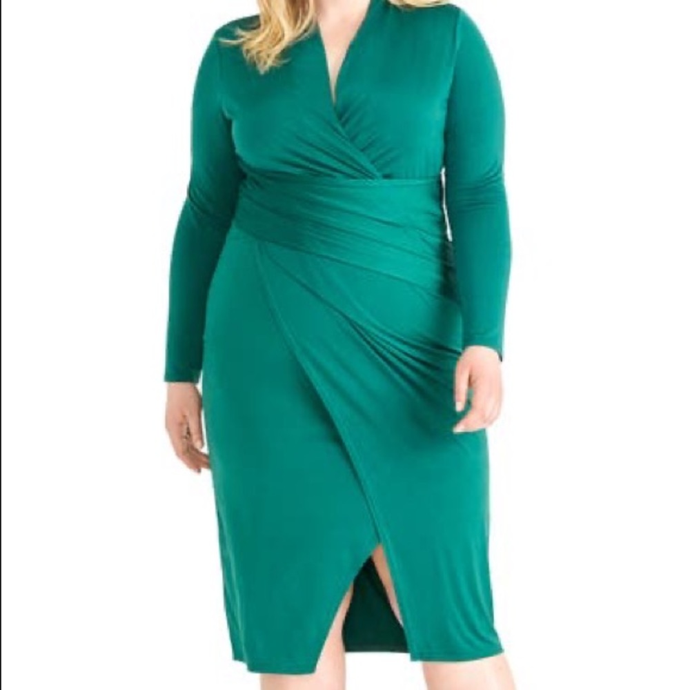 Green faux wrap dress